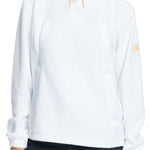 Roxy Women's Chloe Kim Fleece Midlayer 2024 - A white fleece mid-layer with a grey logo on the left chest and orange drawstrings.