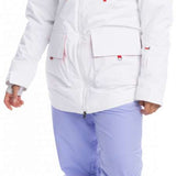 Roxy Women's Chloe Kim Insulated Pant 2023 - White snow pants with red zipper accents and a black drawstring at the waist.