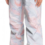 Roxy Women's Chloe Kim Insulated Pant 2023 - White snow pants with a subtle pink and blue marbled pattern.