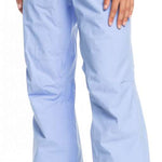 Roxy Women's Chloe Kim Insulated Pant 2023 - Light blue snow pants with a subtle pattern of thin, darker blue stripes on the side seams and black zippers.