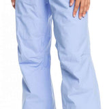 Roxy Women's Chloe Kim Insulated Pant 2023 - Light blue snow pants with a subtle pattern of thin, darker blue stripes on the side seams and black zippers.
