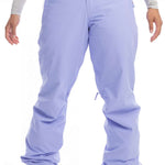 Roxy Women's Chloe Kim Insulated Pant 2023 - Light purple snow pants with a subtle pattern of darker purple lines and a textured fabric, featuring a button fly closure.