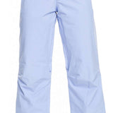 Roxy Women's Chloe Kim Insulated Pant 2023 - Light blue snow pants with a subtle white pattern on the left leg, featuring a zippered pocket and adjustable cuffs.