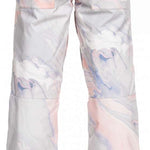 Roxy Women's Chloe Kim Insulated Pant 2023 - White snow pants with a subtle blue and pink marbled pattern.