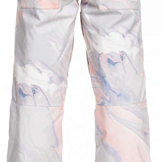 Roxy Women's Chloe Kim Insulated Pant 2023 - White snow pants with a subtle blue and pink marbled pattern.