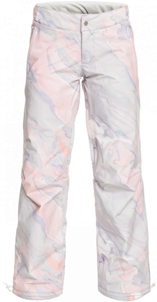 Roxy Women's Chloe Kim Insulated Pant 2023 - White snow pants with a subtle pink and blue marbled pattern.