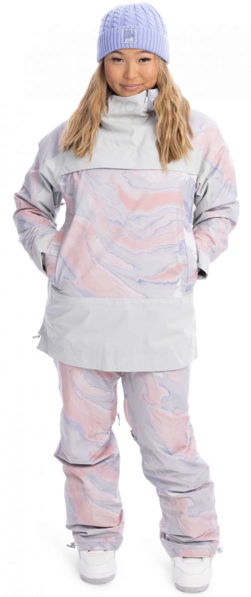 Roxy Women's Chloe Kim Insulated Pant 2023 - A light blue snow pant with a subtle white pattern and a black waistband.