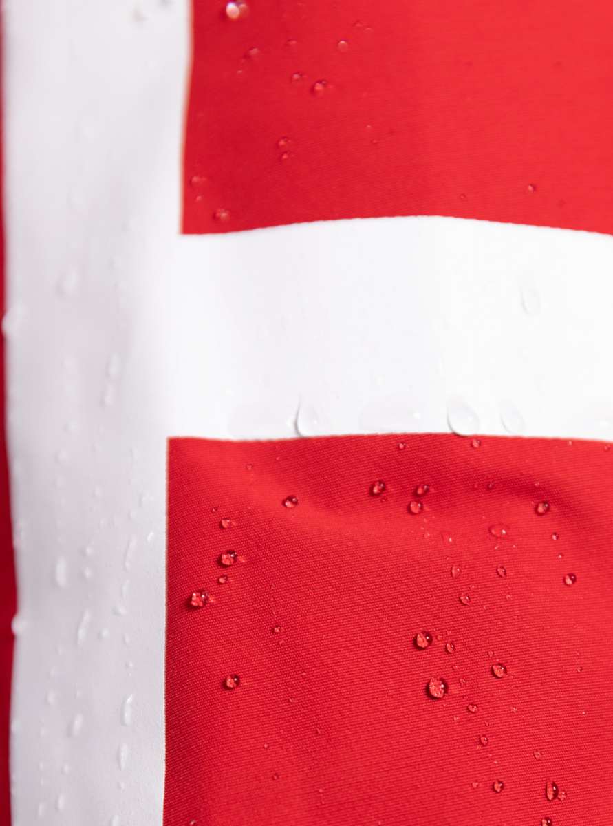 Roxy Women's Chloe Kim Overhead Jacket 2023 - A red and white striped jacket with a hood, featuring a large logo on the chest.