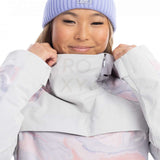 Roxy Women's Chloe Kim Overhead Jacket 2023 - A light blue jacket with a white logo on the chest and a hood.
