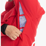 Roxy Women's Chloe Kim Overhead Jacket 2023 - A red jacket with a white logo on the left chest and a hood.