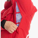 Roxy Women's Chloe Kim Overhead Jacket 2023 - A red jacket with a white logo on the left chest and a hood.