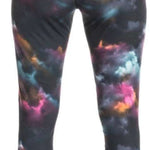 Roxy Women's Daybreak Base Layer Bottoms 2022 - A pair of black base layer bottoms with a subtle, abstract floral pattern in shades of pink and blue.