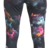 Roxy Women's Daybreak Base Layer Bottoms 2022 - A pair of black base layer bottoms with a subtle, abstract floral pattern in shades of pink and blue.