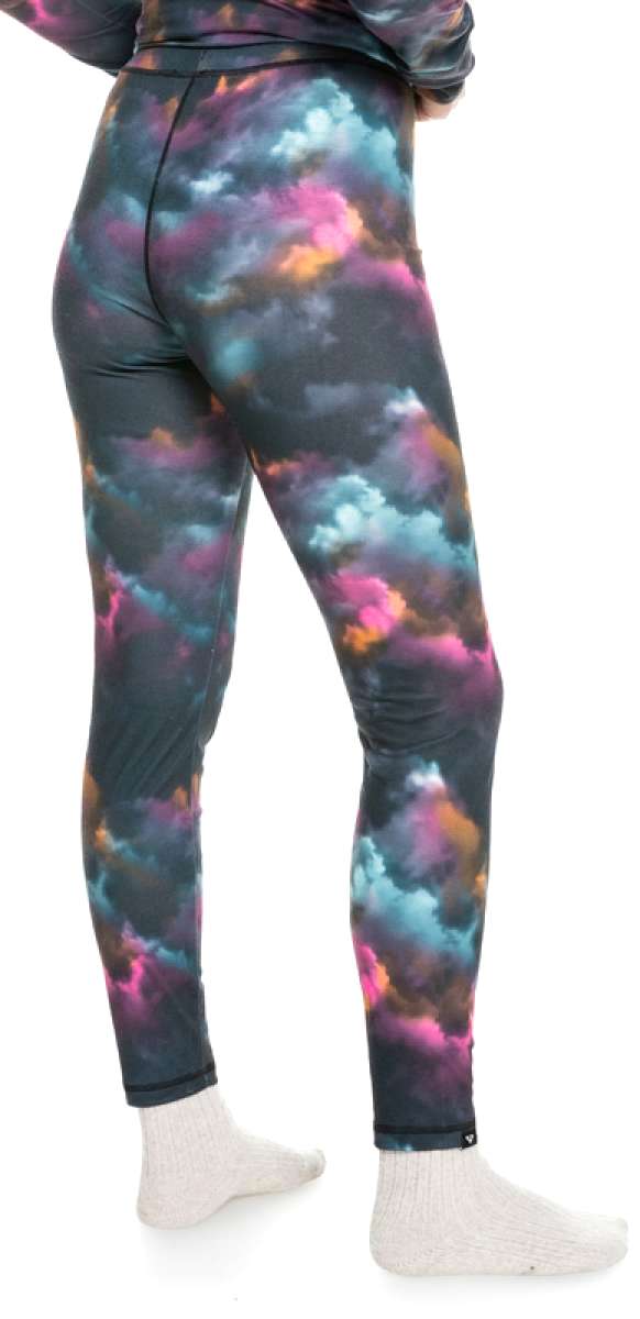 Roxy Women's Daybreak Base Layer Bottoms 2022 - Black base layer bottoms with a subtle pink and blue tie-dye pattern.