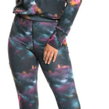 Roxy Women's Daybreak Base Layer Bottoms 2022 - A pair of black base layer bottoms with a subtle pink and blue pattern.