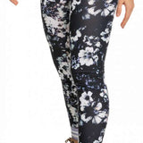 Roxy Women's Daybreak Bottom Base Layer 2023 - Black base layer with white floral pattern and a high waistband.