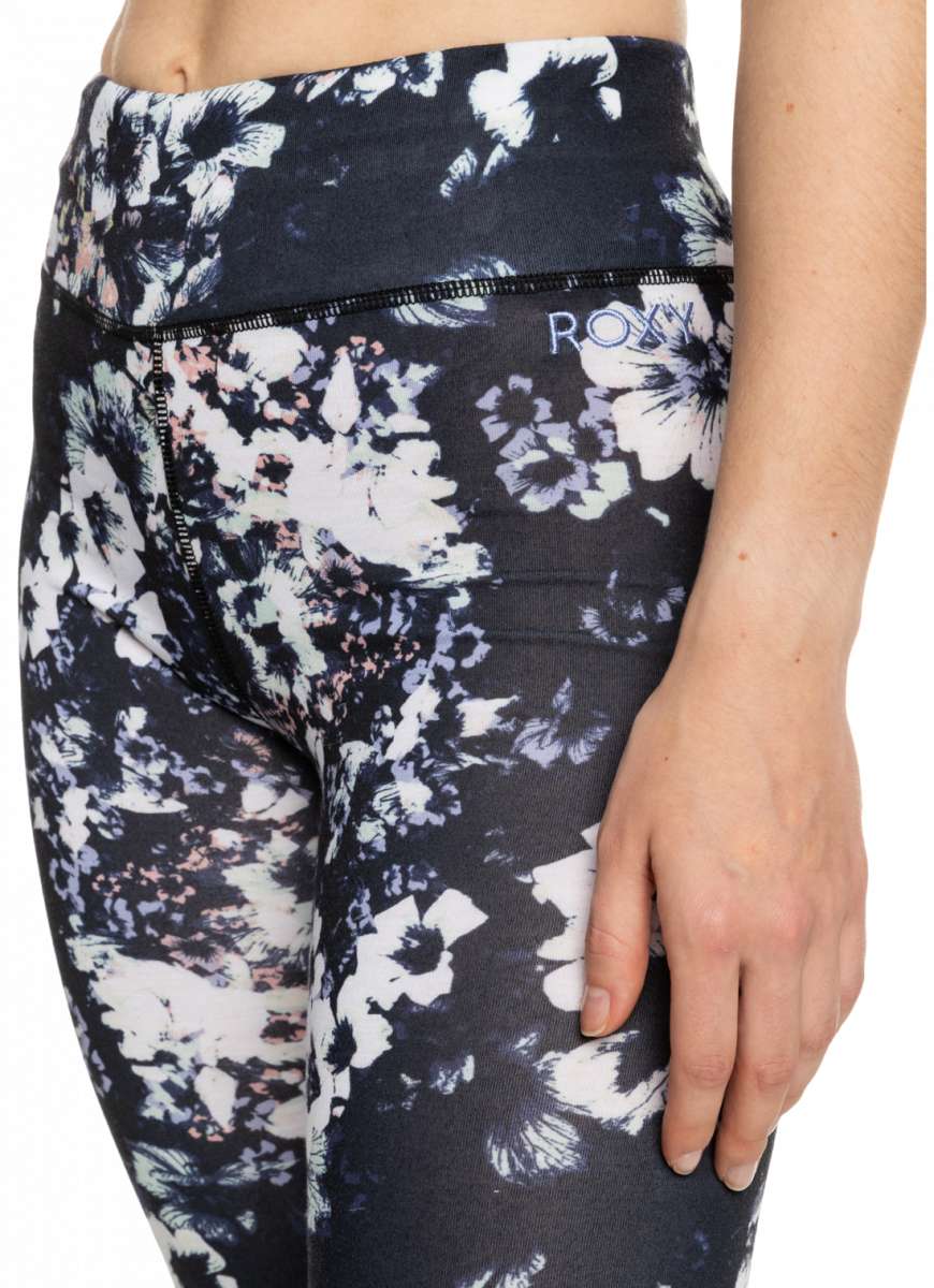Roxy Women's Daybreak Bottom Base Layer 2023 - A pair of black base layer bottoms with a subtle white floral pattern.