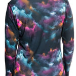 Roxy Women's Daybreak Base Layer Top 2022 - A black base layer top with a subtle, abstract floral pattern in shades of pink and blue.