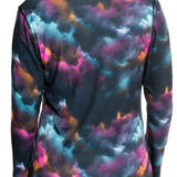 Roxy Women's Daybreak Base Layer Top 2022 - A black base layer top with a subtle, abstract floral pattern in shades of pink and blue.