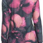 Roxy Women's Daybreak Top 2024 - A black top with a pink floral pattern and a crew neck.