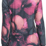 Roxy Women's Daybreak Top 2024 - A black top with a pink floral pattern and a crew neck.