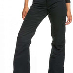 Roxy Women's Diversion Insulated Pant 2023 - Black snow pants with a subtle white stripe pattern on the side of each leg.