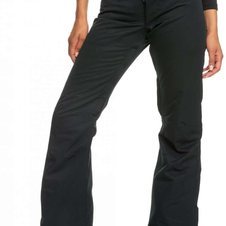 Roxy Women's Diversion Insulated Pant 2023 - Black snow pants with a subtle white stripe pattern on the side of each leg.