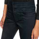 Roxy Women's Diversion Insulated Pant 2023 - A pair of black insulated ski pants with a zippered pocket on the side and two buttons at the waist.