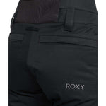 Roxy Women's Diversion Insulated Pant 2024 - Black insulated ski pants with a subtle white logo on the left thigh and silver hardware.
