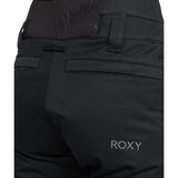 Roxy Women's Diversion Insulated Pant 2024 - Black insulated ski pants with a subtle white logo on the left thigh and silver hardware.