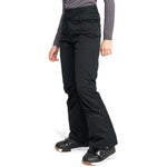 Roxy Women's Diversion Insulated Pant 2024 - Black snow pants with a subtle white stripe pattern on the side seams.