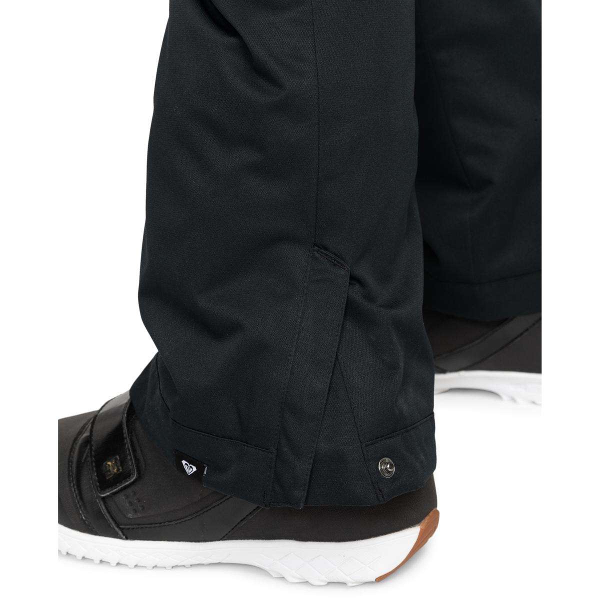 Roxy Women's Diversion Insulated Pant 2024 - Black snow pants with a subtle white stripe pattern on the side of the leg.