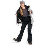 Roxy Women's Diversion Insulated Pant 2024 - Black snow pants with a subtle white stripe pattern on the side seams.