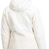 Roxy Women's Dusk Warmlink Insulated Jacket 2024 - A cream-colored jacket with a hood, worn by a model from behind.