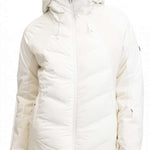 Roxy Women's Dusk Warmlink Insulated Jacket 2024 - A cream-colored jacket with a high collar and zippered pockets on either side.