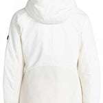 Roxy Women's Dusk Warmlink Insulated Jacket 2024 - A white jacket with a hood, featuring black accents on the sleeves and chest.
