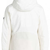 Roxy Women's Dusk Warmlink Insulated Jacket 2024 - A white jacket with a hood, featuring black accents on the sleeves and chest.