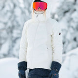 Roxy Women's Dusk Warmland Insulated Jacket - A white jacket with a hood, featuring a black zipper and two zippered pockets on the front.