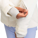 Roxy Women's Dusk Warmlink Insulated Jacket 2024 - A cream-colored jacket with a zippered pocket on the left side and silver zipper pull.