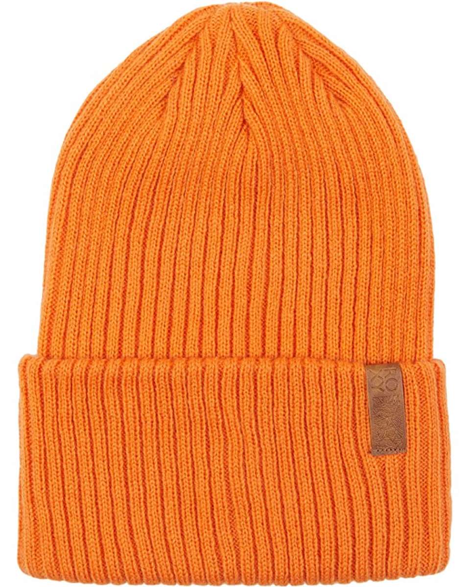 Roxy Women's Dynabeat Beanie 2022 - A bright orange beanie with a ribbed texture and a brown leather label on the front.