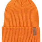Roxy Women's Dynabeat Beanie 2022 - A bright orange beanie with a ribbed texture and a brown leather label on the front.