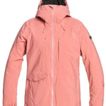 Roxy Women's Essence Gore-Tex Stretch Jacket 2022 - A salmon-colored jacket with a black zipper and two zippered pockets on the front.