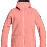 Roxy Women's Essence Gore-Tex Stretch Jacket 2022 - A salmon-colored jacket with a black zipper and two zippered pockets on the front.