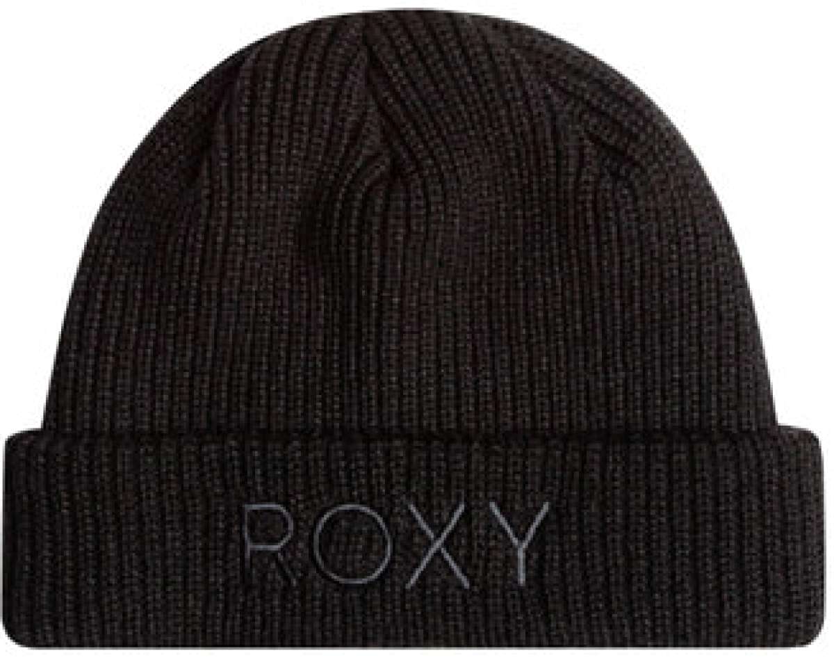 Roxy Women's Freja Beanie 2024 - A black beanie with a ribbed cuff and a small embroidered logo on the front.