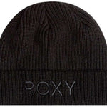 Roxy Women's Freja Beanie 2024 - A black beanie with a ribbed cuff and a small embroidered logo on the front.