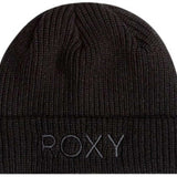Roxy Women's Freja Beanie 2024 - A black beanie with a ribbed cuff and a small embroidered logo on the front.