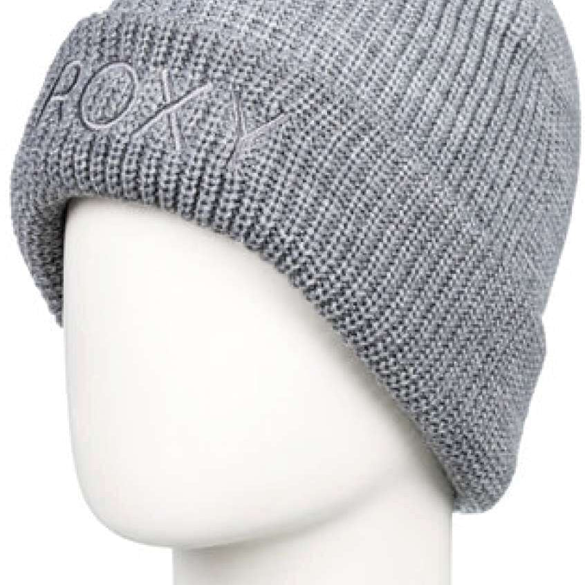 Roxy Women's Freja Beanie 2024 - A light grey beanie with a subtle embroidered logo on the front.