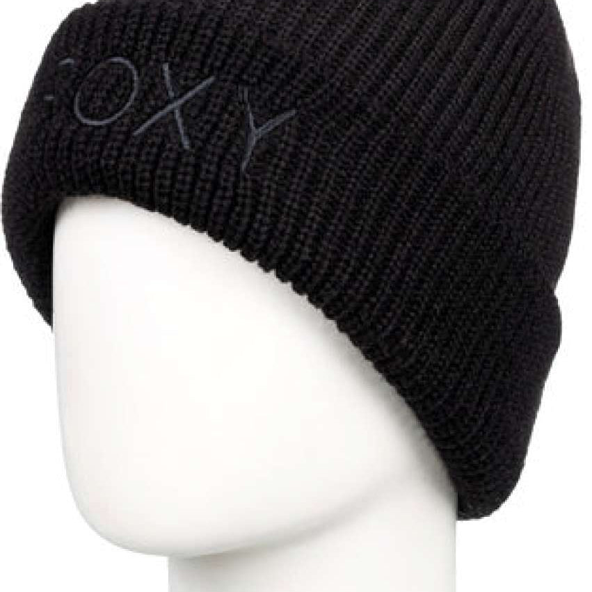 Roxy Women's Freja Beanie 2024 - A black beanie with a subtle embroidered logo on the front.