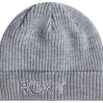 Roxy Women's Freja Beanie 2024 - A light grey beanie with a ribbed texture and a folded cuff at the bottom.