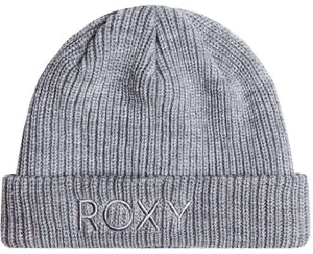 Roxy Women's Freja Beanie 2024 - A light grey beanie with a ribbed texture and a folded cuff at the bottom.